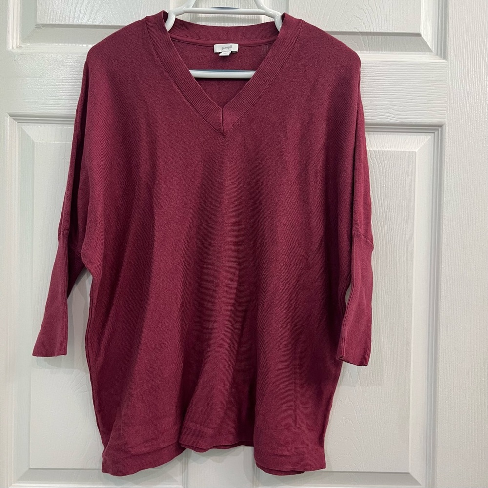 Pure Jill by J. Jill Maroon Red Dolman Sleeve V-Neck Women's Fall Sweater Blouse
